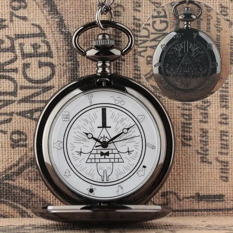 Eye of Providence Weird Town Triangle Devil Quartz Pocket Watch Gravity Bill Cipher Fall Time Gem Necklace Pendant Clock Gifts