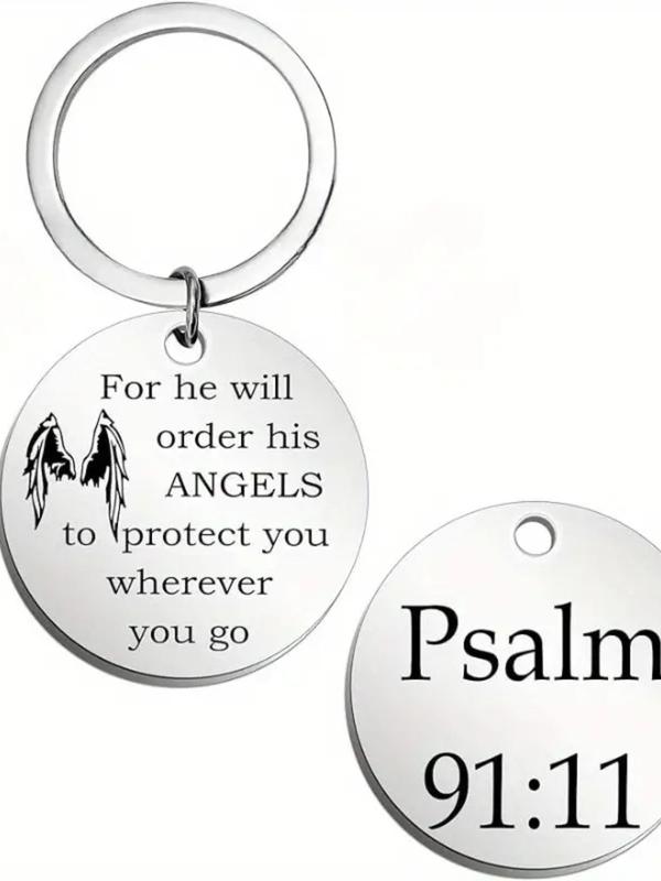 Bible Verse Pattern Keychain, Stainless Steel Keychain for Men, Religious Faith Gift for Men, Prayer Christian Keychain, Round Shaped Keychain