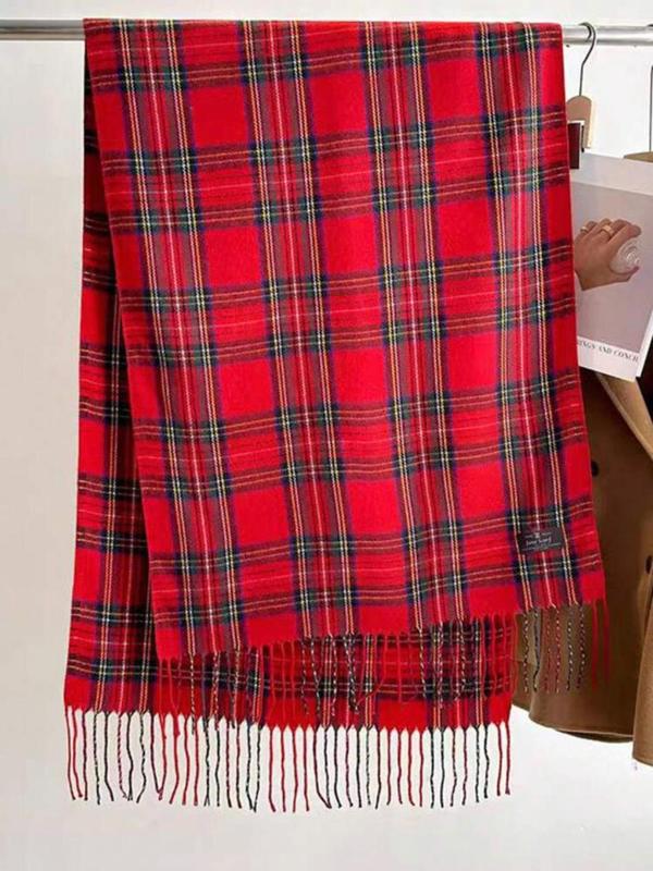 Women's Plaid Pattern Tassel Decor Scarf, 2024 New Style Casual Soft Warm Thick Shawl for Fall & Winter, Fashion Accessories for Women & Girls Dainty Gift for Your Love