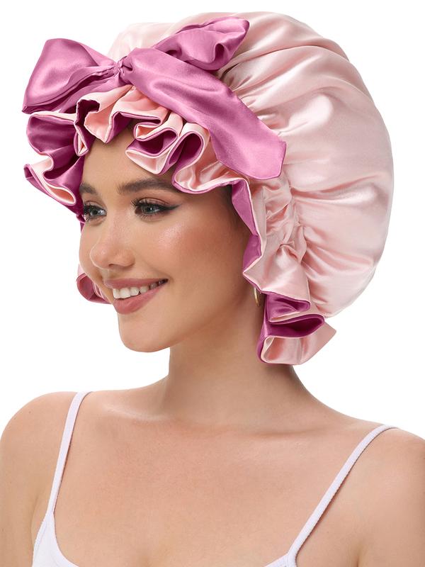 SeSe Code Double Layer Silk Bonnet for Sleeping Satin Sleep Bonnet With Elastic Tie Band, Night Hair Bonnet For Curly Hair