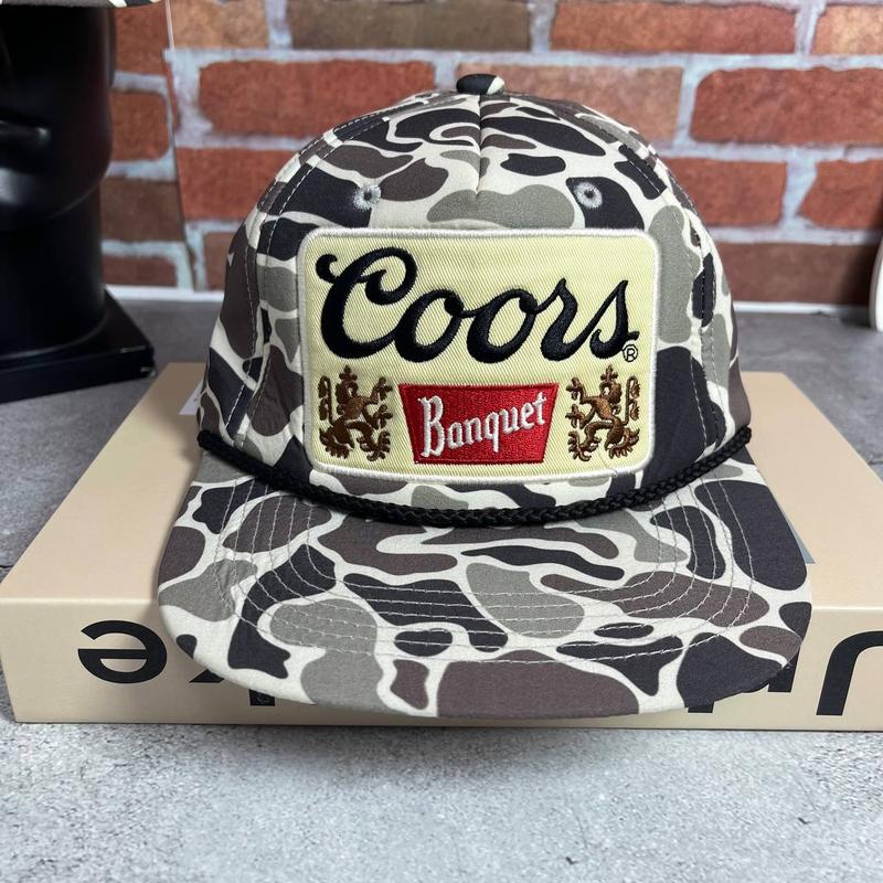 Vintage Retro Natural Light, Coors Light, Coors Banquet, Miller Lite, Busch Light, Busch Latte, Remington, Mallard Duck, Michelob Ultra,.. Camouflage Snapback Rope Brim Hat, Hat for men