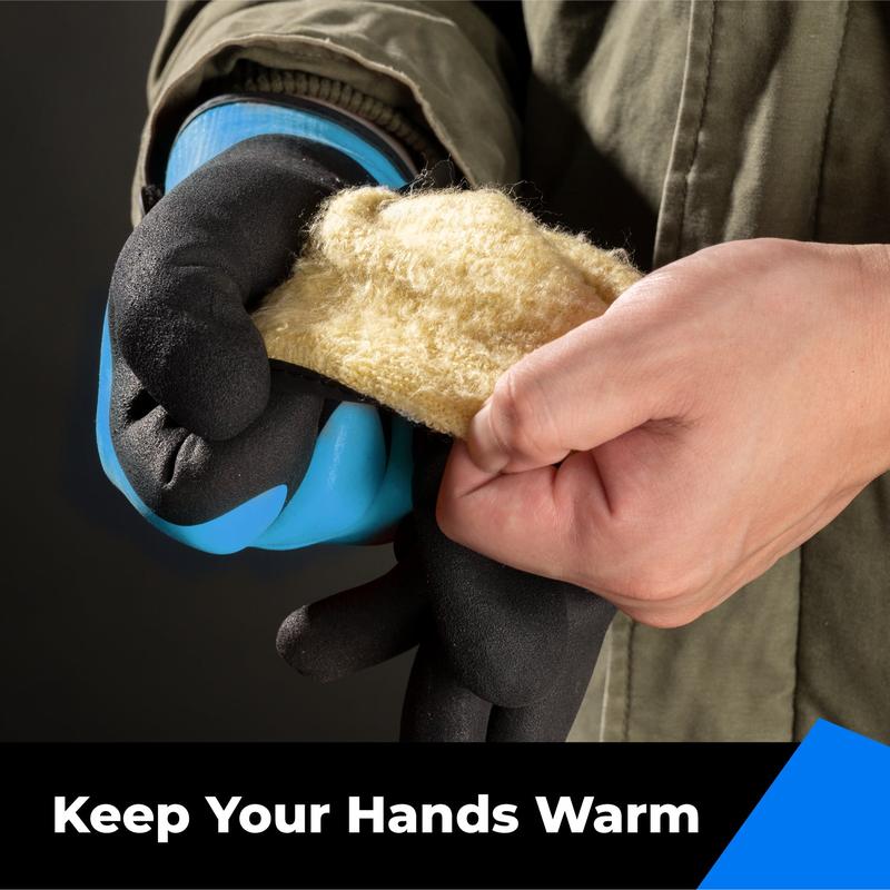 Heavy Duty Winter Gloves, Latex Fully Soaked, 100% Waterproof Gloves, Thermal Insulated Winter Dipped Gloves