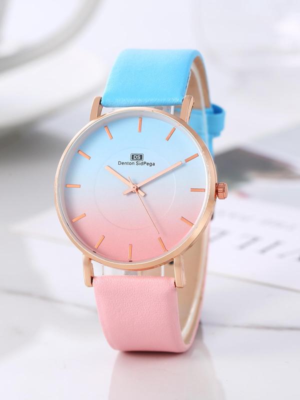 Women's Fashionable Colorblock Round Dial Watch, Casual Wristwatch for Women & Girls, Trendy All-match Watch for Birthday Gift without Box