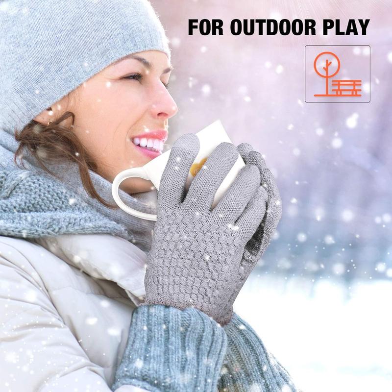 2 Pairs Women's Winter Touchscreen Gloves Warm Fleece Lined Knit Gloves Elastic Cuff Winter Texting Gloves