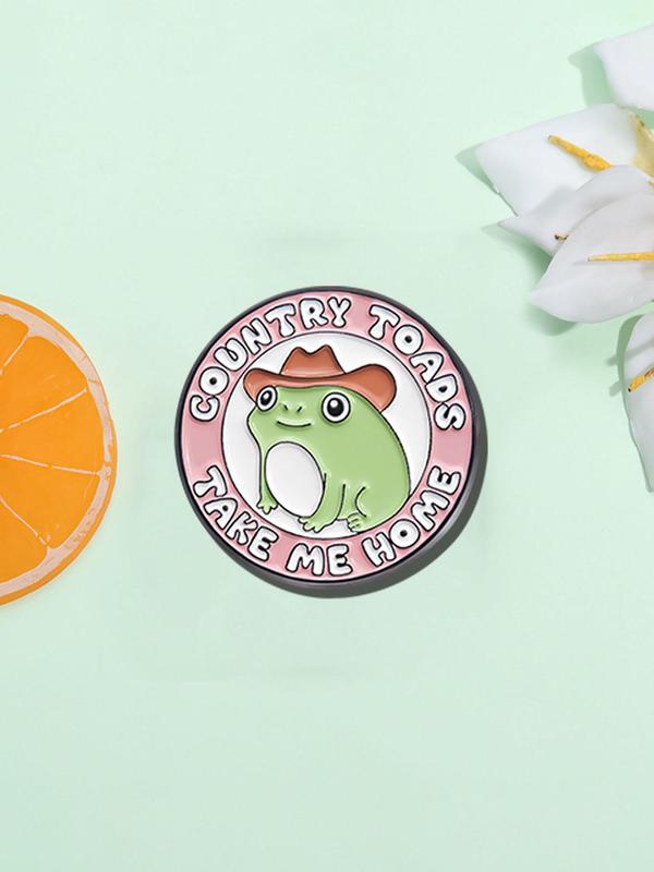 Cute Cartoon Frog & Letter Design Brooch, Fashion Alloy Badge for Daily Clothing Decor, Trendy All-match & Exquisite Brooch for Birthday Gift