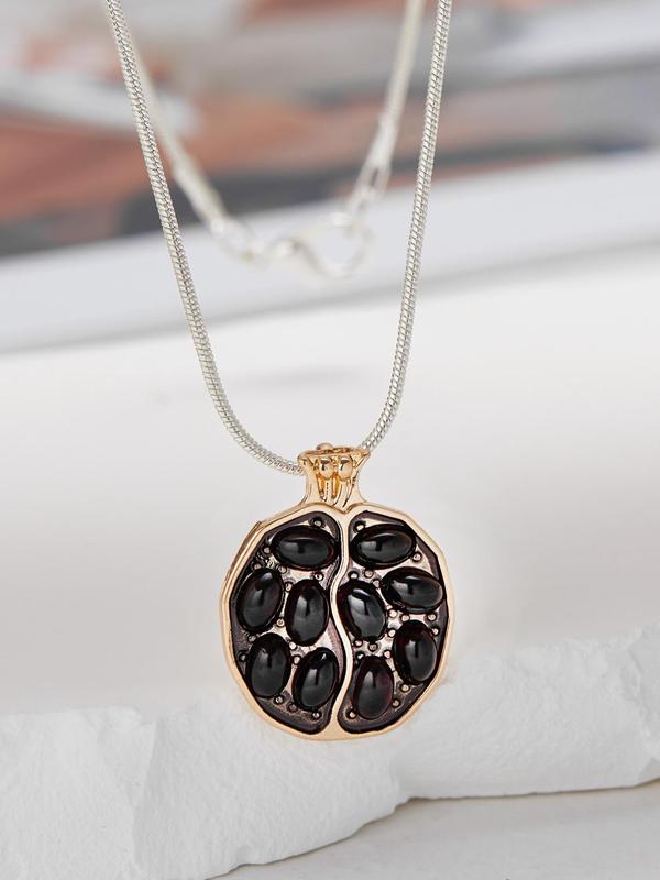 Vintage Half Pomegranate Design Pendant Necklace, Ethnic Style Alloy Jewelry for Women, Elegant All-match Fashion Accessories for Daily Wear