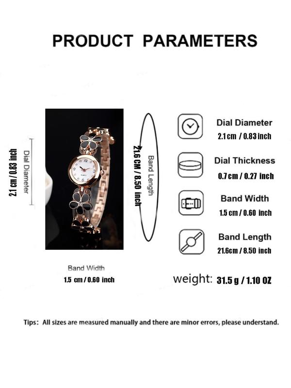 Women's Elegant Flower Design Quartz Watch, Fashionable Rhinestone Decor Analog Watch for Women & Girls, Trendy All-match Watch As Gift without Box