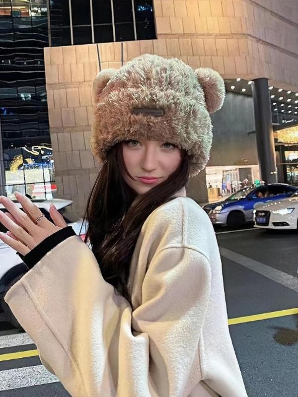 Cute Bear Ear Design Beanie Hat, Casual Soft Comfortable Knitted Hat for Fall & Winter, Fashion Accessories for Women & Girls