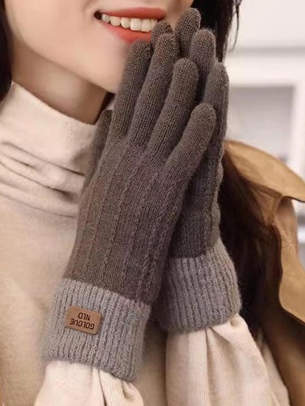 Women's Patchwork Knitted Gloves, Casual Touch Screen Warm Gloves for Fall & Winter, Fashion Accessories for Women & Girls