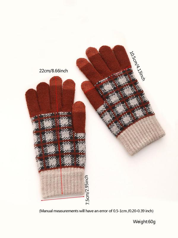 Unisex Minimalist Plaid Pattern Fingerless Gloves, Casual Touch Screen Warm Gloves for Fall & Winter, Fashion Accessories for Women & Men