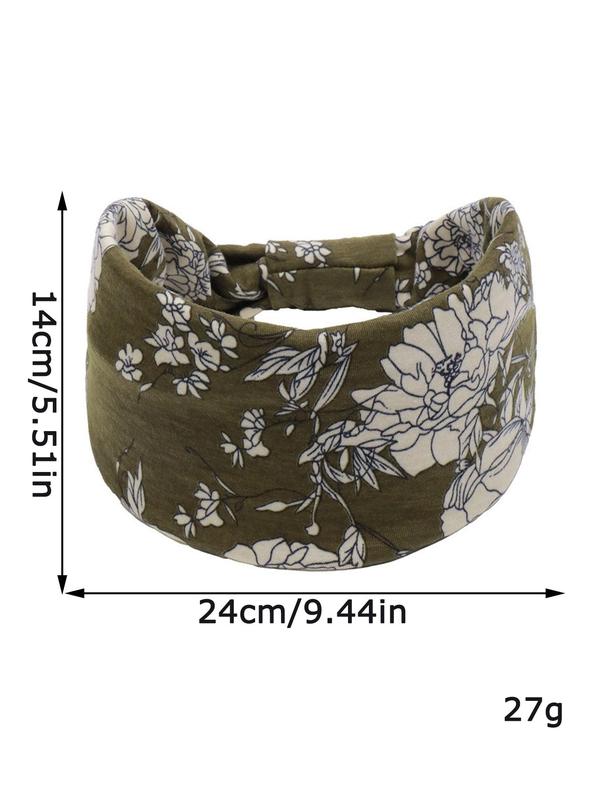 Floral Print Knot Design Sports Hair Band, Pickleball & Tennis Clothes, Sporty Wide Hair Band for Yoga Running Cycling, Elastic Sweat-absorbent Sports Hair Band