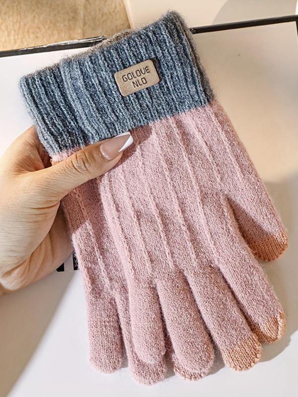 Women's Patchwork Knitted Gloves, Casual Touch Screen Warm Gloves for Fall & Winter, Fashion Accessories for Women & Girls