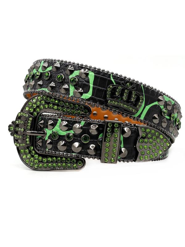 Fashion Punk Artificial Crystal & Rhinestone & Rivet Decorated Pu Buckle Belt for Women & Men, Trendy All-match & Exquisite Clothes Accessories for Daily  Decor