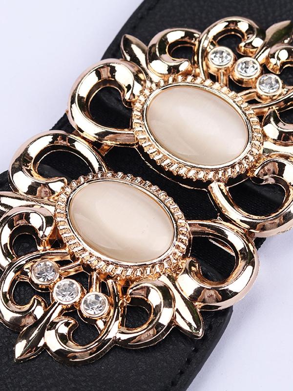 Fashion Rhinestone Decorated Hollow out Design Symmetrical Buckle Belt for Women,  Casual Waistband for Jeans Short Skirt