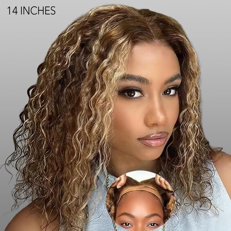 Wavymy Wear Go Glueless Pre Bleached Knots Wig Honey Blonde Highlight Water Wave Wig Minimalist 4x6 Pre-cut Pre-plucked Hairline Lace Wig 100% Human Hair