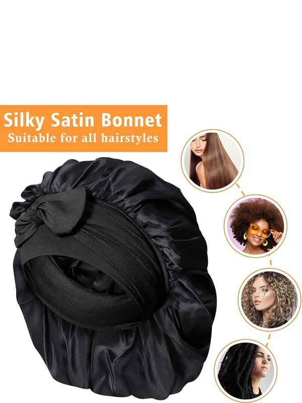 Solid Color Satin Bonnet, Ruched Design Sleeping Bonnet with Ribbon, Fashion Hair Accessories for Women & Girls