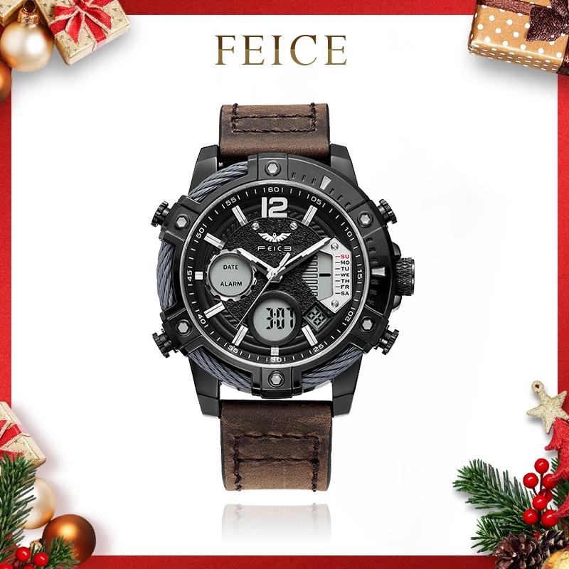 FEICE Fashion Men's Watch Large Dial Waterproof Luminous Watch Fashion High-end Multifunctional Sports Dual Time Zone Watch Christmas Gift Set