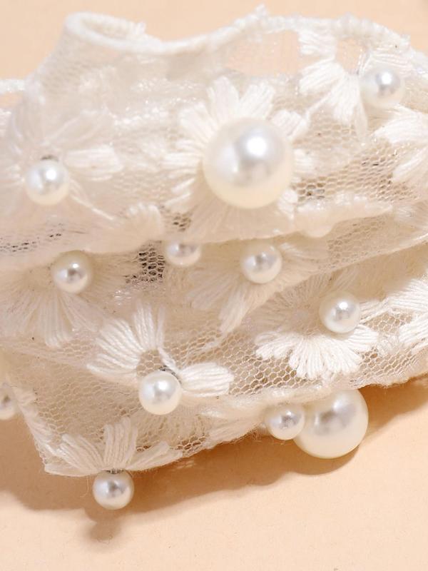 Elegant Faux Pearl Bow Decor Hair Hoop, Solid Color Romantic Headband With Floral Embroidery Bowknot Decor, Fashion Hair Accessories For Girls & Women