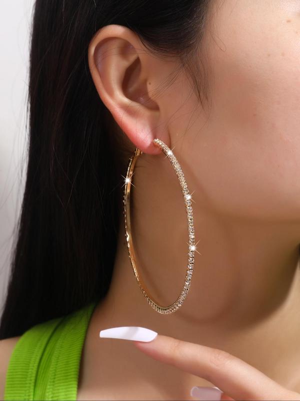 Summer Minimalist Rhinestone Decorated Large Size Hoop Earrings, 2024 New Fashionable Chic Exaggerated Earrings for Women, Matching Classic Fashion Shiny Jewelry for Daily Wear, for Fall