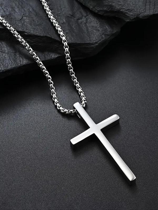 Letter Engraving Cross Charm Pendant Necklace for Women & Men, 2024 Summer Casual Matching Chains Necklace, Jewelry Accessory for Party Back To School, Fall Outfits, Fall Freshness, for Fall Fall