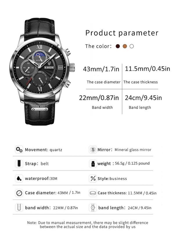 Men's 2024 Business Fashion Round Dial Analog Quartz Watch for Men, Pu Leather Strap Watch, Perfect Gifts for Bf, Dad, Brother Back To School, with Box, Fall Outfits, Earthtone Fall Freshness Fall