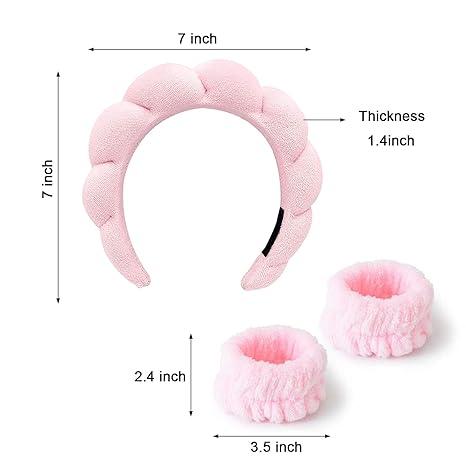 3pcs Skincare Headbands for Women, Sponge Makeup Headband Set, Spa Headband for Washing Face Wristband Set, Puffy Headwear for Makeup Removal Hair Accessories Terry Cloth Hair Band