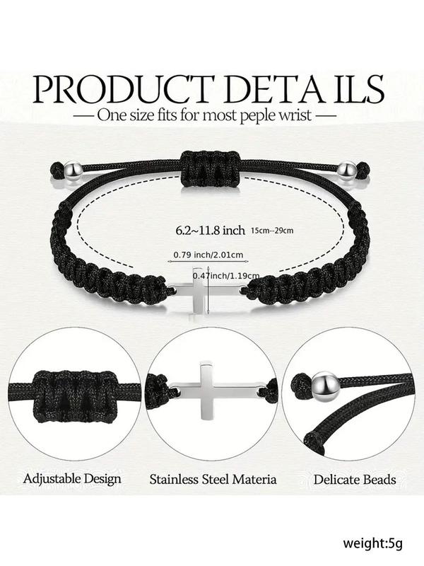 Simple Cross & Braided Design Link Couple Bracelet, Fashion Accessories for Both Men & Women, Daily Clothing Decor, Summer Trendy All-match & Exquisite Jewelry for Birthday Gift