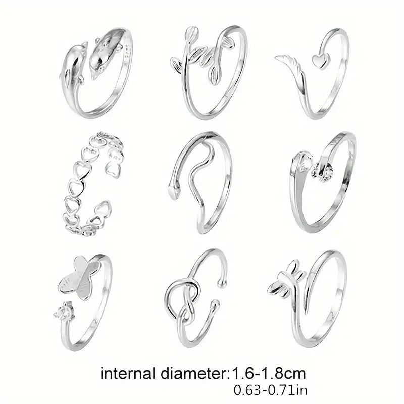 9 Pcs Adjustable Foot Ring Set Snake Butterfly Dragonfly Dolphin Heart Leaf Etc Shape Foot Ring Set For Women Girls