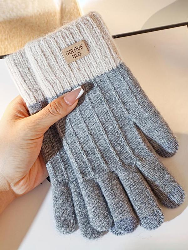 Women's Patchwork Knitted Gloves, Casual Touch Screen Warm Gloves for Fall & Winter, Fashion Accessories for Women & Girls