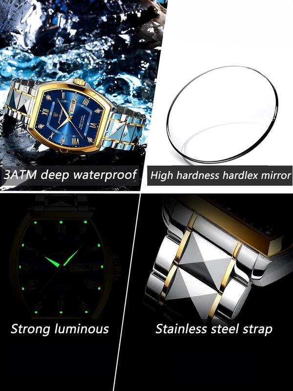 Men's Business Fashion Rhinestone Decorated Analog Quartz Watch, Fashion Watch for Party, Daily Clothing Decor, Trendy All-match & Exquisite Watch for Birthday Gift with Box