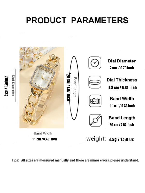 Women's Elegant Quartz Watch with Chain Design Band, Fashionable Rectangle Dial Watch for Women & Girls, Trendy  Exquisite Accessories for Gift without Box