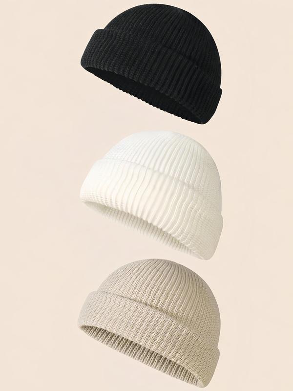 Solid Ribbed Beanie Hat, Casual High Stretch Knit Hat for Fall & Winter, Fashion Accessories for Both Men & Women