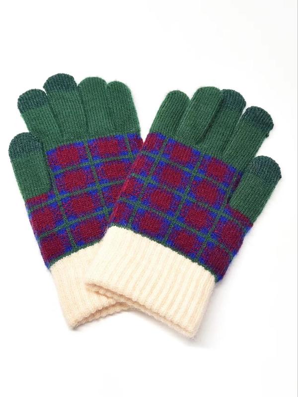 Unisex Minimalist Plaid Pattern Fingerless Gloves, Casual Touch Screen Warm Gloves for Fall & Winter, Fashion Accessories for Women & Men