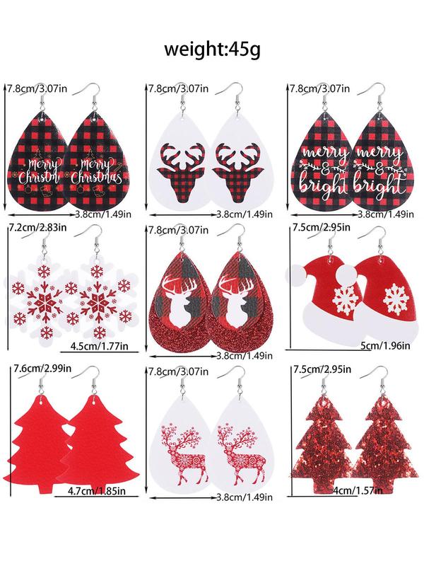 Christmas Themed Water Drop Shaped Dangle Earrings, Cute Cartoon Deer & Snowflake & Tree Design Earrings, Fashion Jewelry for Women & Girls