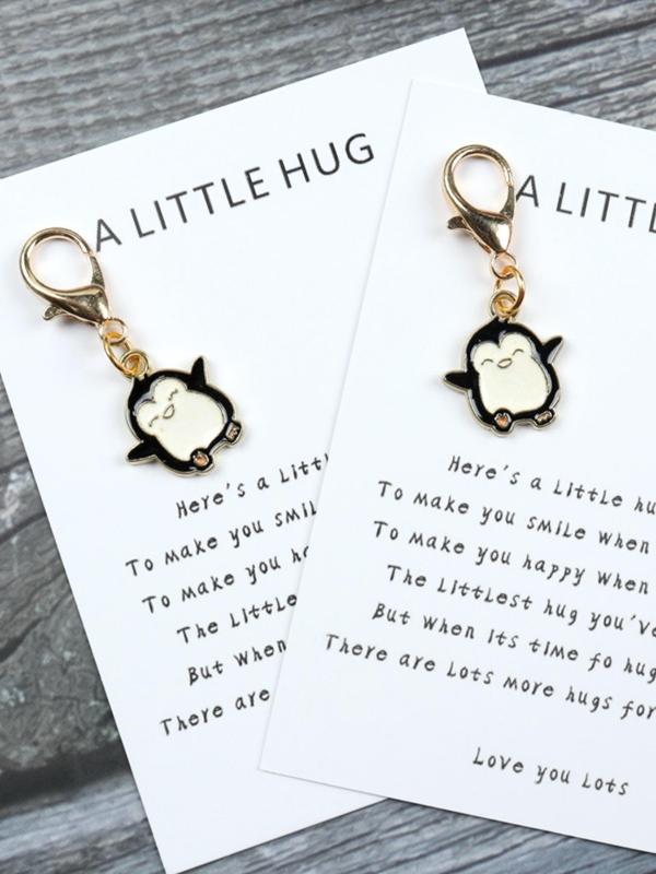 Cute Cartoon Penguin Design Keychain, Pocket Animal Hug, Cute Animal Key Ring, Support Gift, Friend Family Teacher Gift, Thinking Of You Hug Gift