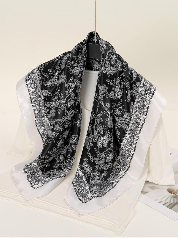 Women's Elegant Floral Print Satin Scarf, New Style Fashionable Soft Comfortable Shawl for Daily Wear, Casual Versatile Hair Band for Women