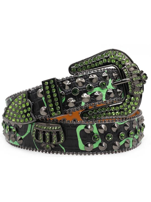 Fashion Punk Artificial Crystal & Rhinestone & Rivet Decorated Pu Buckle Belt for Women & Men, Trendy All-match & Exquisite Clothes Accessories for Daily  Decor