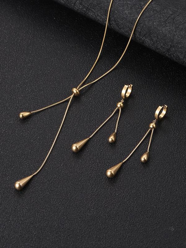 3pcs set Unisex Simple Style Chain Necklace & Dangle Earrings, Casual 2024 New Trendy Water Drop Decor Jewelry Set, Fashionable Jewelry Set for Party & Daily Wear