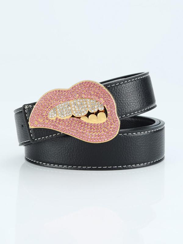 Fashion Rhinestone Decorated Lip Shaped Belt for Men, Street Punk Style Fashion Accessory, Hip Hop Style PU Leather Belt For Trouser, Dress