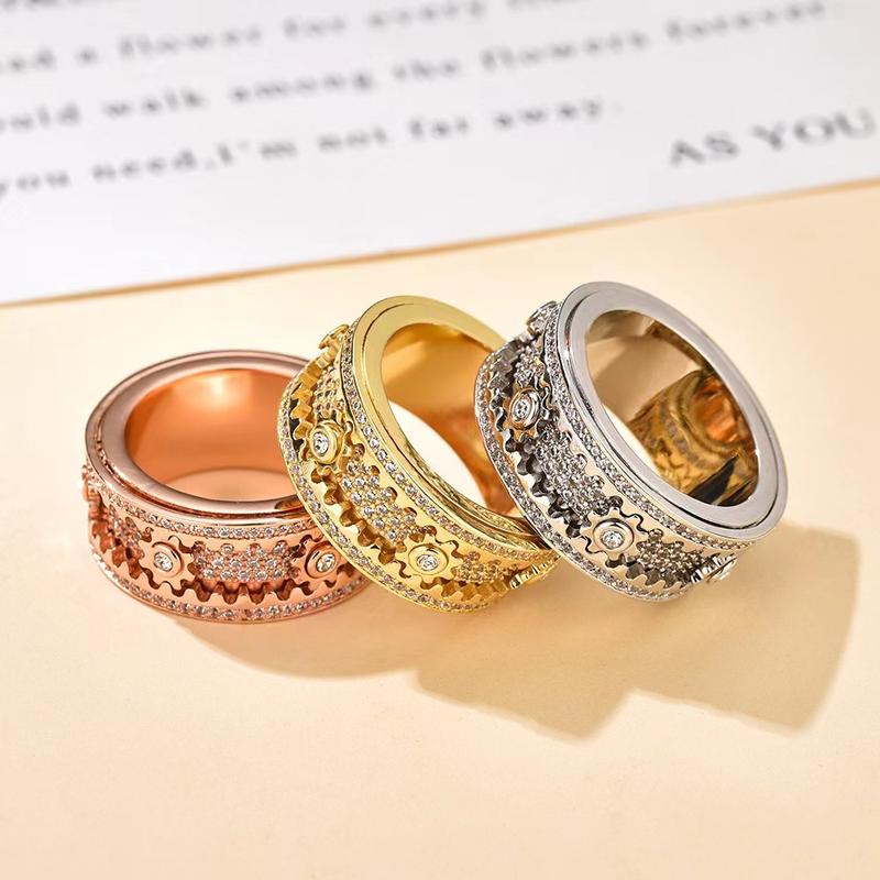 Unisex Couple Gear Ring Rotatable Mechanical Ring Decompression Anxiety Ring Rotatable Statement Band Stress Relieving RingsValentine's Day Gift  AS011