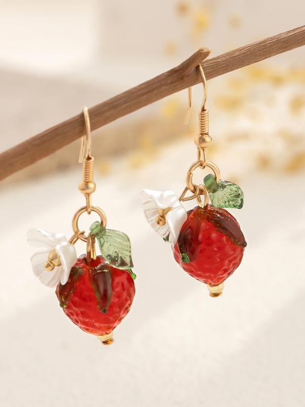 Cute Strawberry Design Dangle Earrings for Women & Girls, Fashion Floral Drop Earrings, Cute Summer Jewelry Accessories