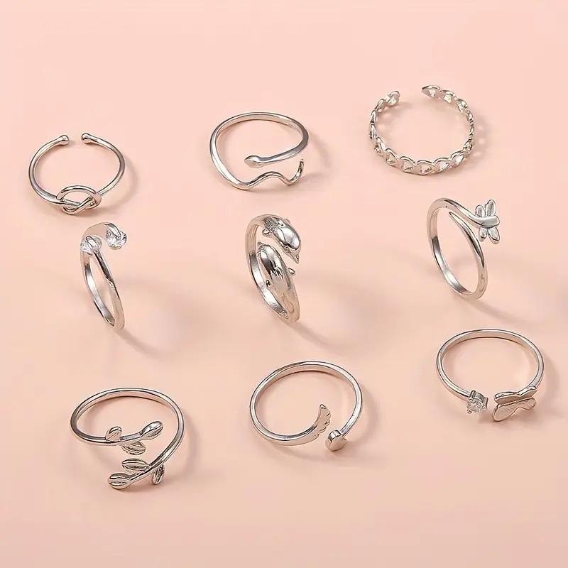 9 Pcs Adjustable Foot Ring Set Snake Butterfly Dragonfly Dolphin Heart Leaf Etc Shape Foot Ring Set For Women Girls