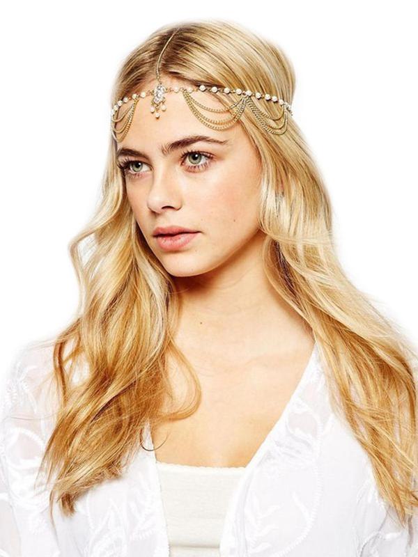 Faux Pearl Decorated Bridal Headwear, Elegant Chain Tassel Design Headband for Wedding Bridal Party Formal Occasions, Fashion Hair Accessories for Women