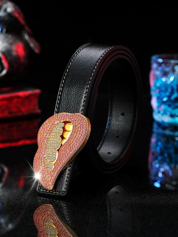 Fashion Rhinestone Decorated Lip Shaped Belt for Men, Street Punk Style Fashion Accessory, Hip Hop Style PU Leather Belt For Trouser, Dress