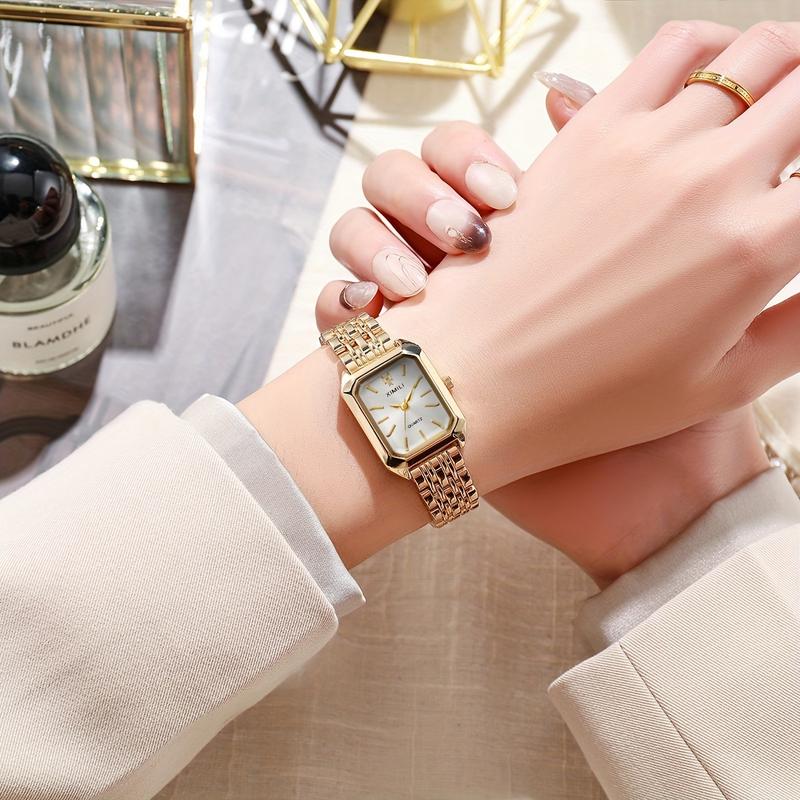 Glamorous Womens Business Quartz Watch - Precise Analog Dial with Stylish Rectangle Case - Fashion-Forward Golden Timepiece for Daily Wear