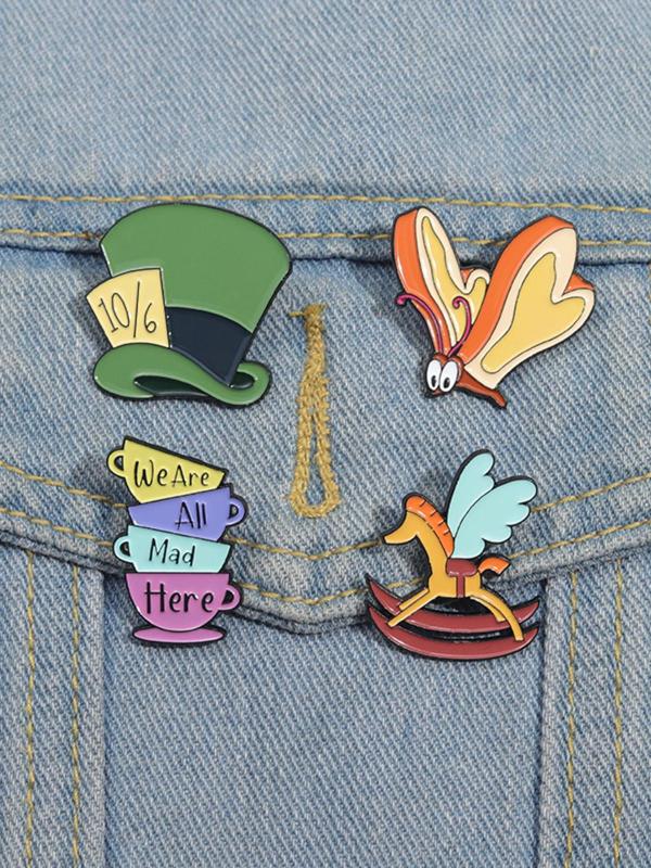 Cartoon Hat & Cup & Hat & Horse Design Brooch, Cute Alloy Badge for Daily Clothing Decor, Trendy All-match & Exquisite Brooch for Birthday Gift