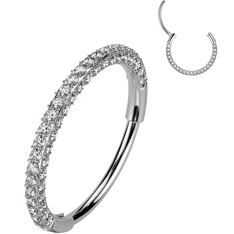 20 Gauge Implant Grade Titanium Triple Sided Micro Gem Hinged Nose Hoop (Select Size) hoop ring cz conch