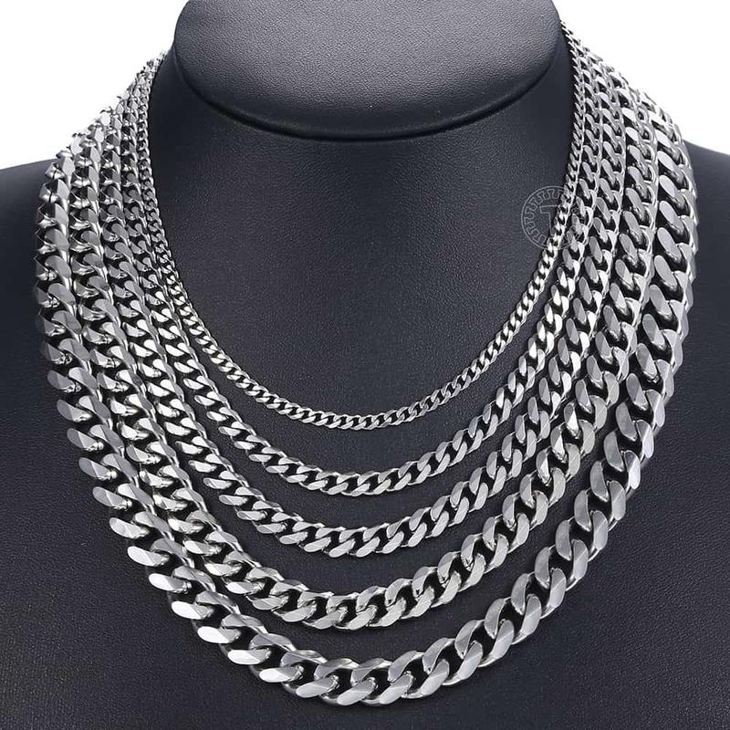 3 5 7 9 11mm Men's Silver Color Necklace Stainless Steel Cuban Link Chain For Mens Womens Basic Chokers 18-30inch