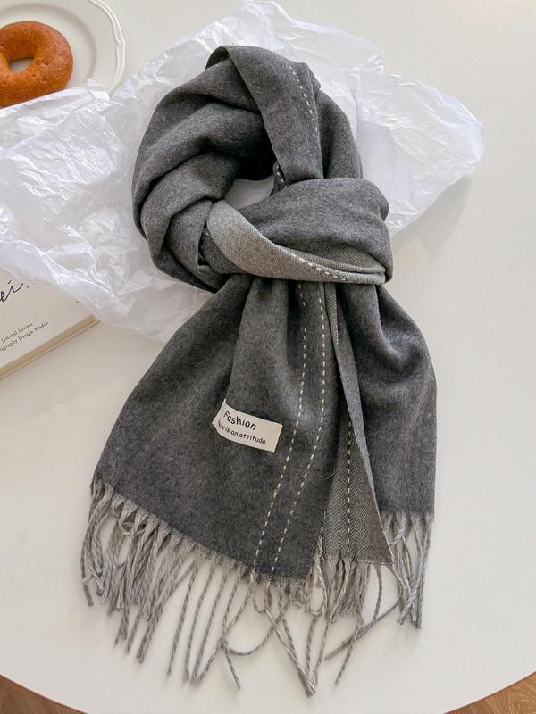 Tassel Design Double Sided Scarf, Casual Soft Warm Shawl for Fall & Winter, Fashion Accessories for Women & Men