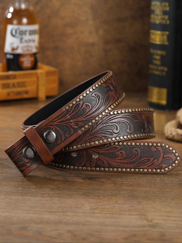 Men's Street Style PU Leather Belt, Vintage Trendy Embossed Waistband for Jeans Pants, Fashionable Clothes Accessories for Daily & Party Decoration, Fall Outfits, Earthtone Fall Freshness